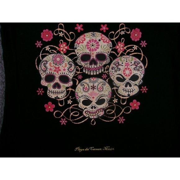 Mare Blue Tank Top Women Medium Black Sugar Skull Mexican Day Of The Dead Art - Picture 2 of 8